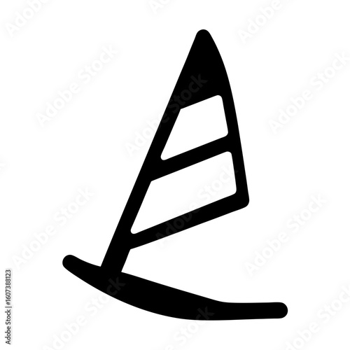 Stylized black windsurf sail icon on white background, simple sport design