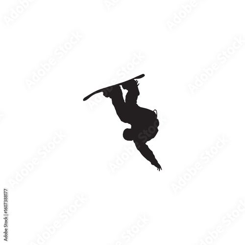 Silhouette of snowboarder performing a trick aerial extreme sport illustration