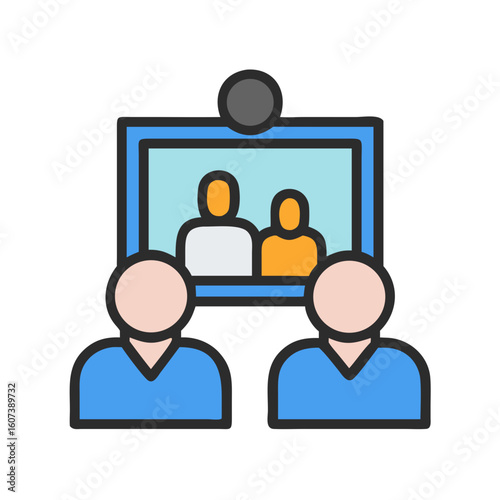 Video conference concept with screen and two faceless people