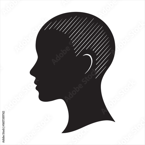 Buzz Cut Woman Hair Icon – Short Style Vector with Geometric Minimal Strokes