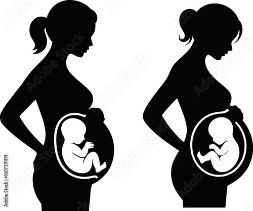 Expecting Mother and Fetus Silhouettes