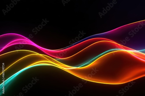 Colorful neon light waves in a vibrant abstract backdrop for contemporary design and imaginative projects