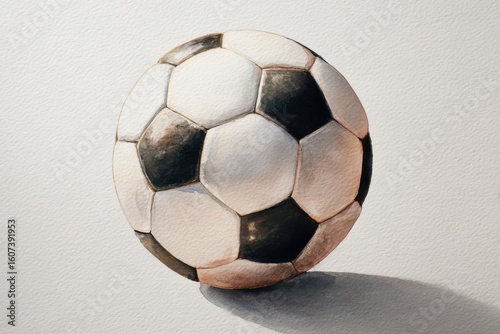 A hand-painted watercolor soccer ball design on white canvas ideal for sports fans and artistic endeavors