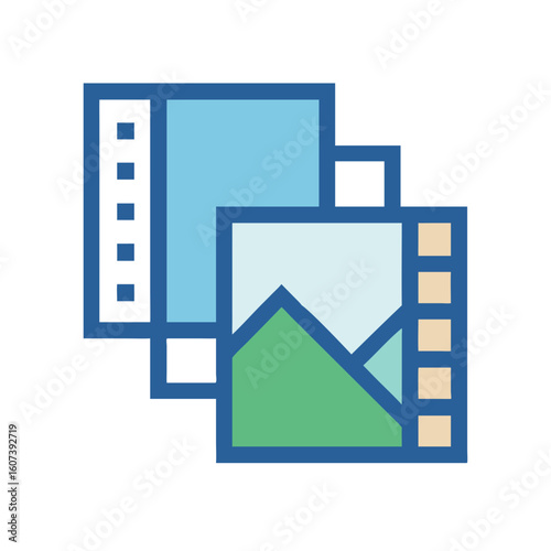 Layered document pages with different visual content illustration design