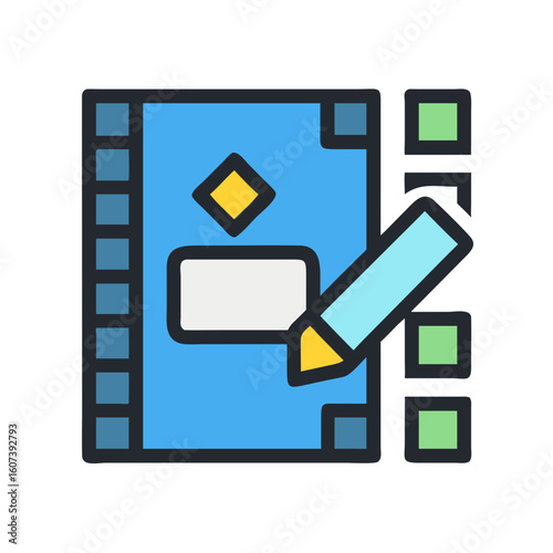 Notebook with pencil for note taking flat icon style