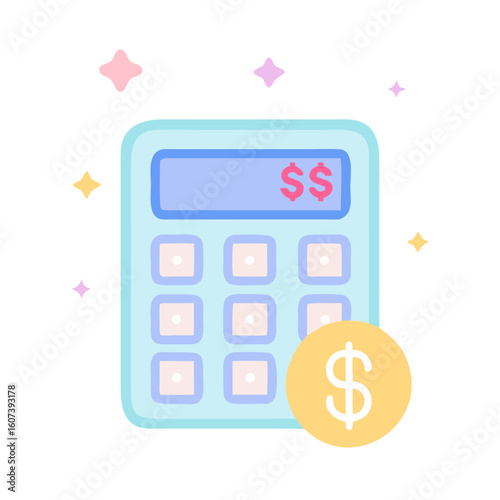 Cute calculator with dollar sign and sparkles for financial calculations