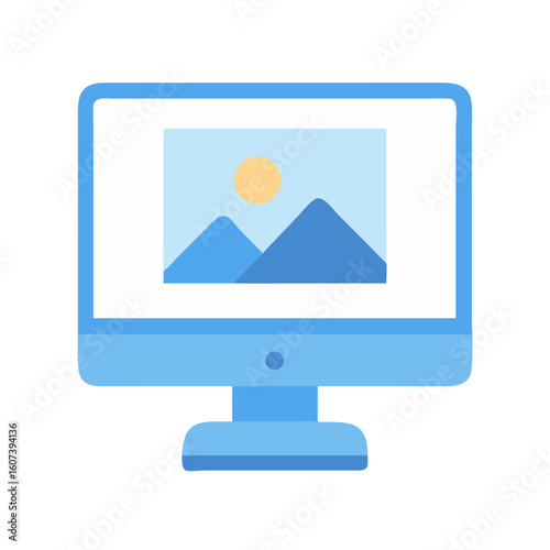 Desktop computer monitor displaying landscape on a black background