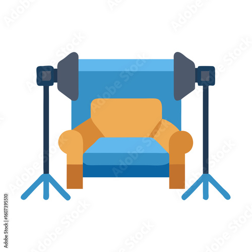 Studio setup with armchair illustration isolated on black background