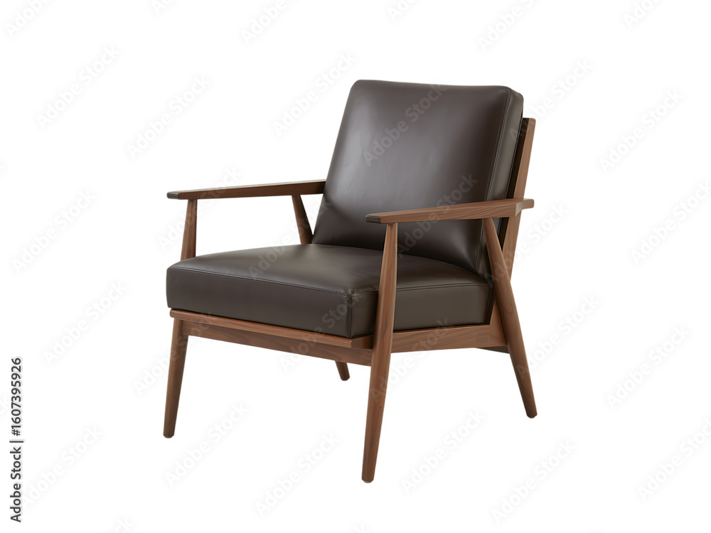 Obraz premium Modern wooden armchair with upholstered seat isolated on transparent background