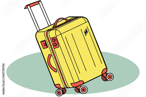  yellow luggage, polycarbonate hard shell suitcase, rolling spinner wheels, telescoping handle, bright colored travel bag, modern stylish luggage design