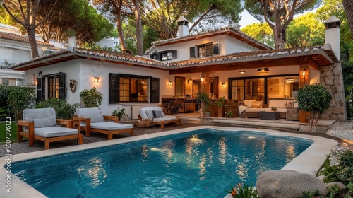 Wallpaper Mural Exterior of a luxury villa with pool at sunset Torontodigital.ca