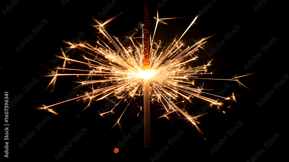 A lit sparkler against a black background. A lit sparkler against a black background.