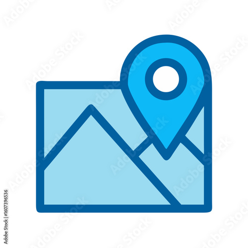 Blue map location icon on black background navigation concept