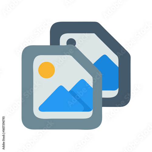 Two flat picture icons with landscape and sun image