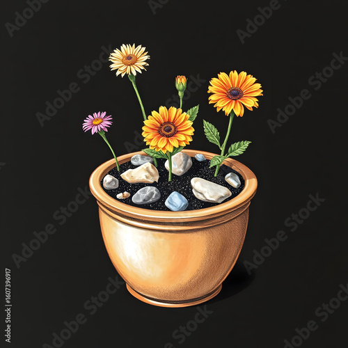 Wild flowers in a ceramic pot.