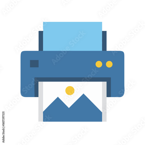Stylized image of a printer with landscape illustration
