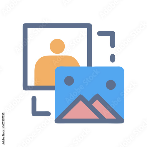 Stylized digital icon of personal and landscape image selection