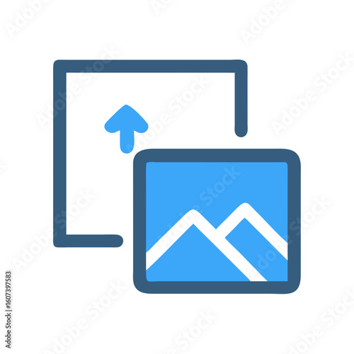 Abstract image upload icon, graphic design, blue hues