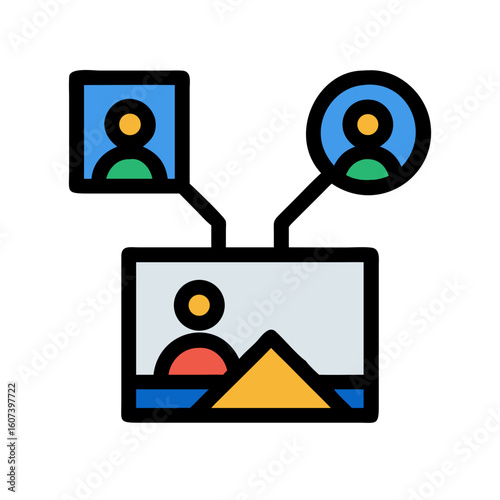 Three flat icons representing profile and media file uploads
