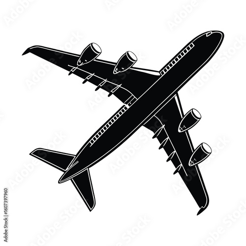 Airplane Silhouette – Black Commercial Jet Vector Illustration