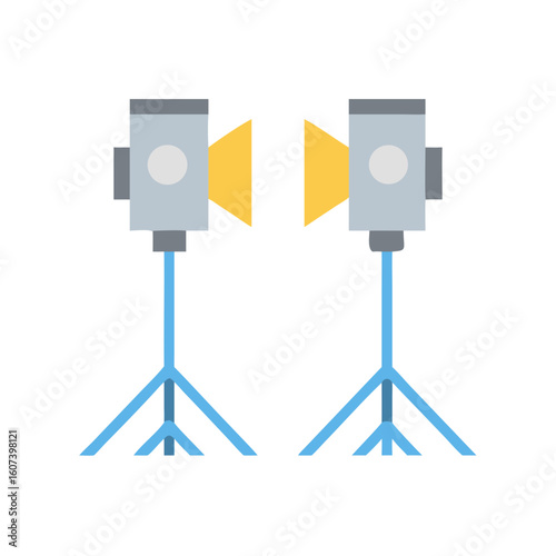 Studio lighting setup on stands flat vector illustration graphic