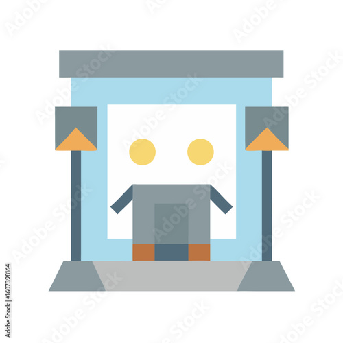 Abstract robot flat design in display case on black