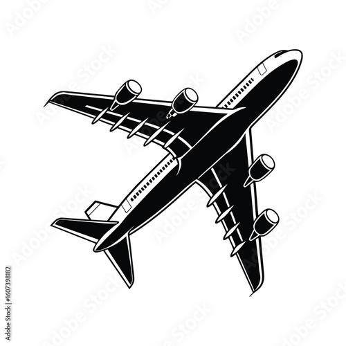 Airplane Silhouette – Black Commercial Jet Vector Illustration