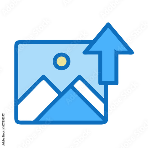 Abstract image upload icon with mountains and upward arrow