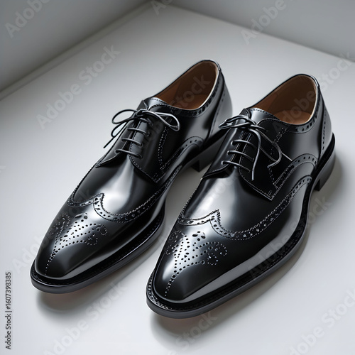 Black leather male shoes on white background