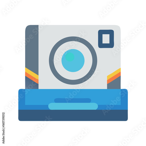 Flat illustration of instant camera on black background