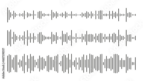 Equalizer symbols template. Voice message templates set. Icon of audio chat speech sound wave. Elements for mobile messenger, podcast, music player, online radio interface or app. Waveform pattern.