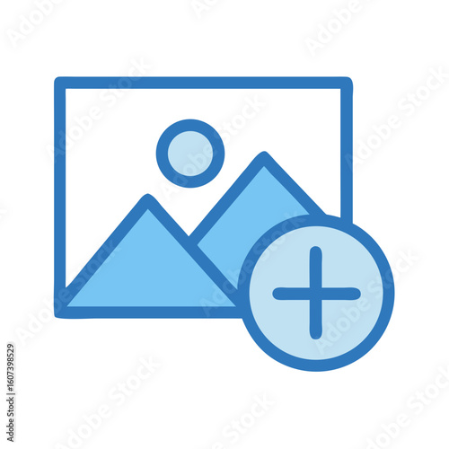 Add image icon in blue on a black background