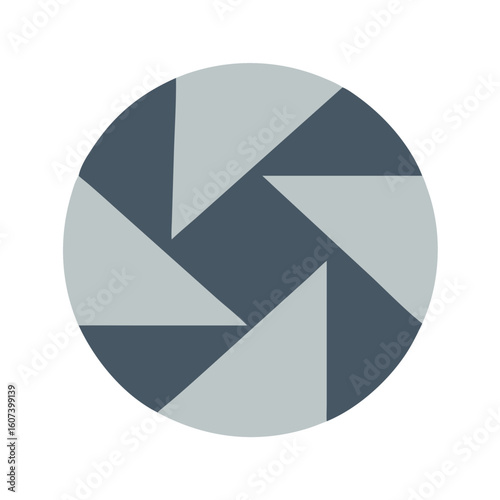 Circular camera lens shutter aperture icon on black background