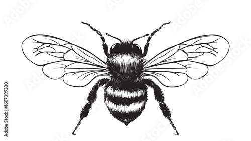 Detailed Black and White Drawing of a Little Bee, Perfect for Creative Projects