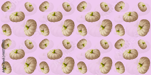 Bright Autumn-Themed Pattern with Pumpkins in Vector Style. Seamless Background Illustration Featuring Ripe Gray Pumpkins.