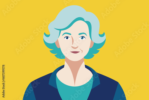 Stylized portrait of an elderly woman with grey hair and pink background
