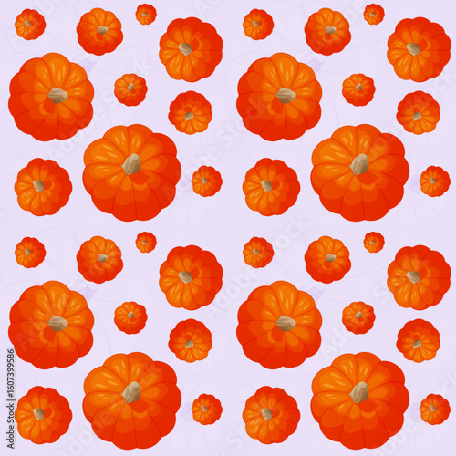 Bright Seamless Pattern with Large Orange Pumpkins. Autumn-Themed Background Illustration with Pumpkin Fruits.