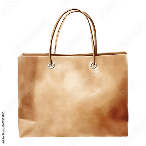 Brown paper shopping bag with handles and grommets watercolor vector paper bag brown bag