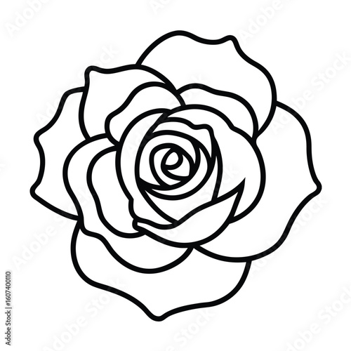 Simple Black and White Rose Illustration with Bold Outline on a White Background