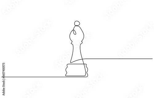 Continuous one line drawing of bishop chess piece vector illustration. Editable outline