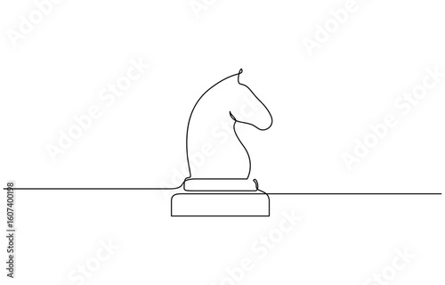Continuous one line drawing of chess knight piece vector illustration. Editable outline