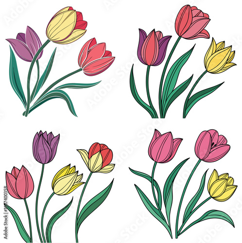 Line art color flower vector art 