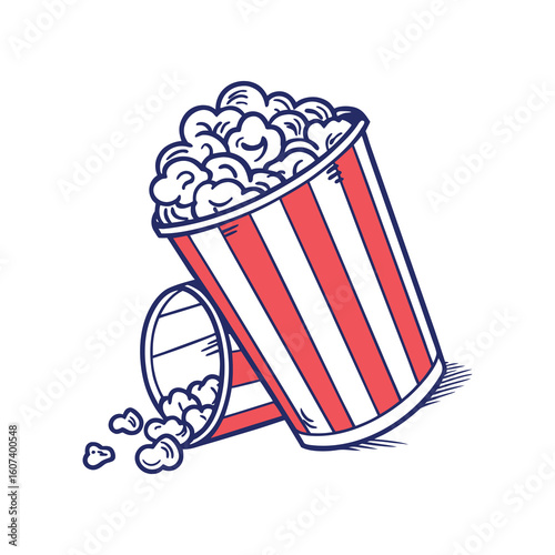 Popcorn and Film Reel – Cinema and Movie Night Vector Illustration