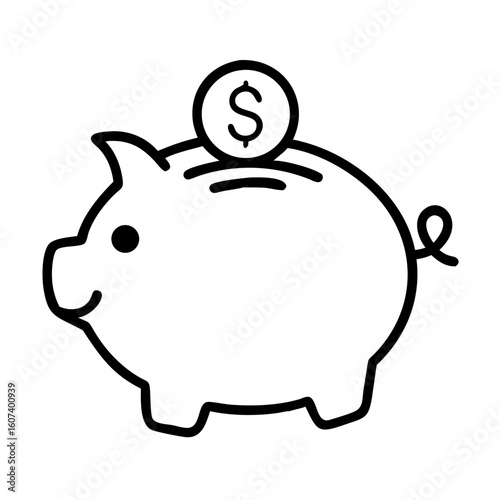 Piggy Bank With Coin Line Art Vector