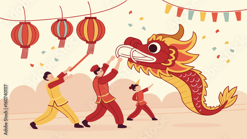 Fun vector cartoon drawing of a Chinese New Year dragon character