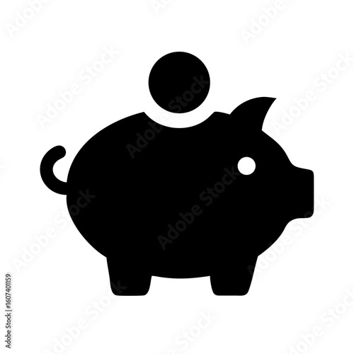 Piggy Bank With Coin Silhouette Icon Vector