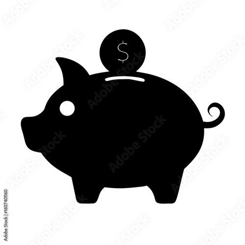 Piggy Bank With Coin Silhouette Icon Vector
