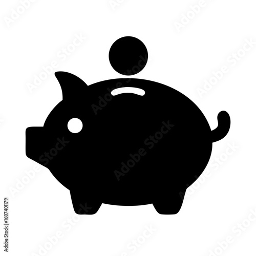 Piggy Bank With Coin Silhouette Icon Vector
