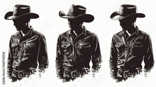 Cowboy Man in a Series of Four Images for Creative Projects