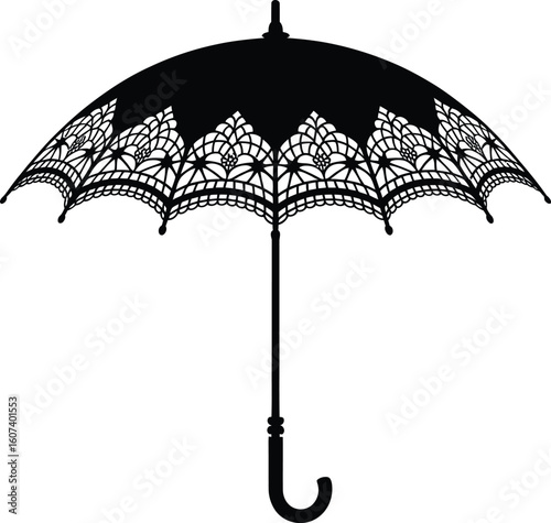 Lace Umbrella Icon – Elegant Vintage Parasol Silhouette Vector